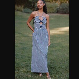 New (w/ Flaw) L Anthropologie Celandine Hibiscus cutwork cotton midi dress